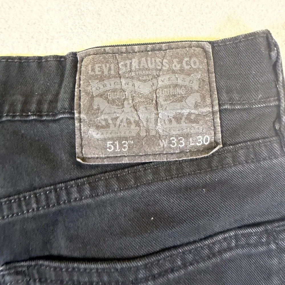 Levis 513 Slim Straight Mens Jeans‎ Black 33x30 Solid Denim Pants 08513-0183